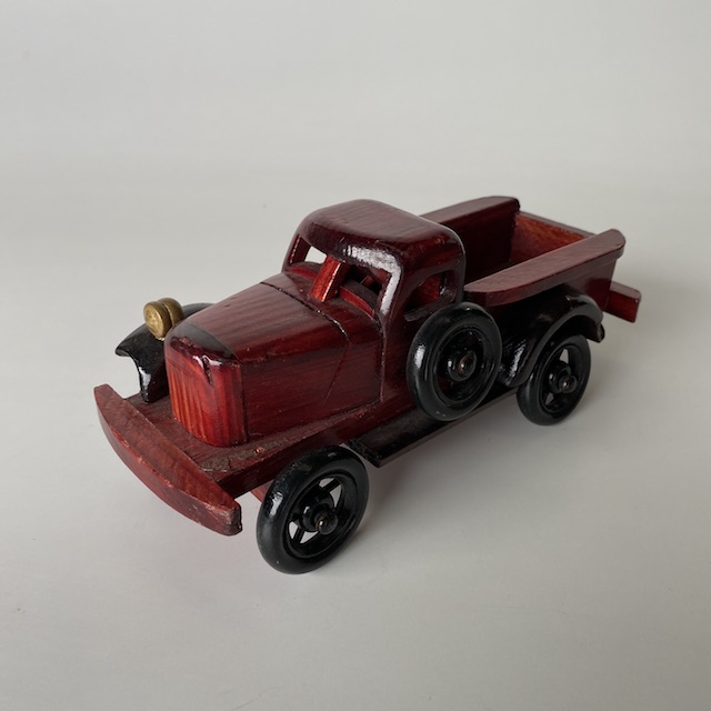 TOY CAR, Red Wooden Pick Up Truck